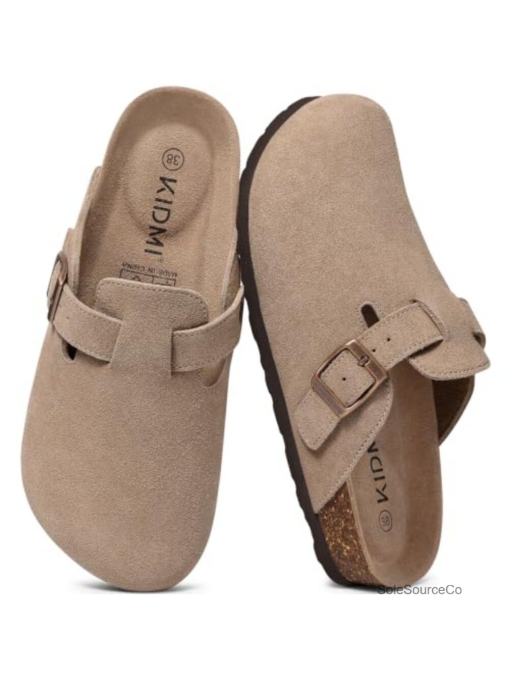 Genuine Suede Clogs for Women Cork Footbed Mules Adjustable Buckle